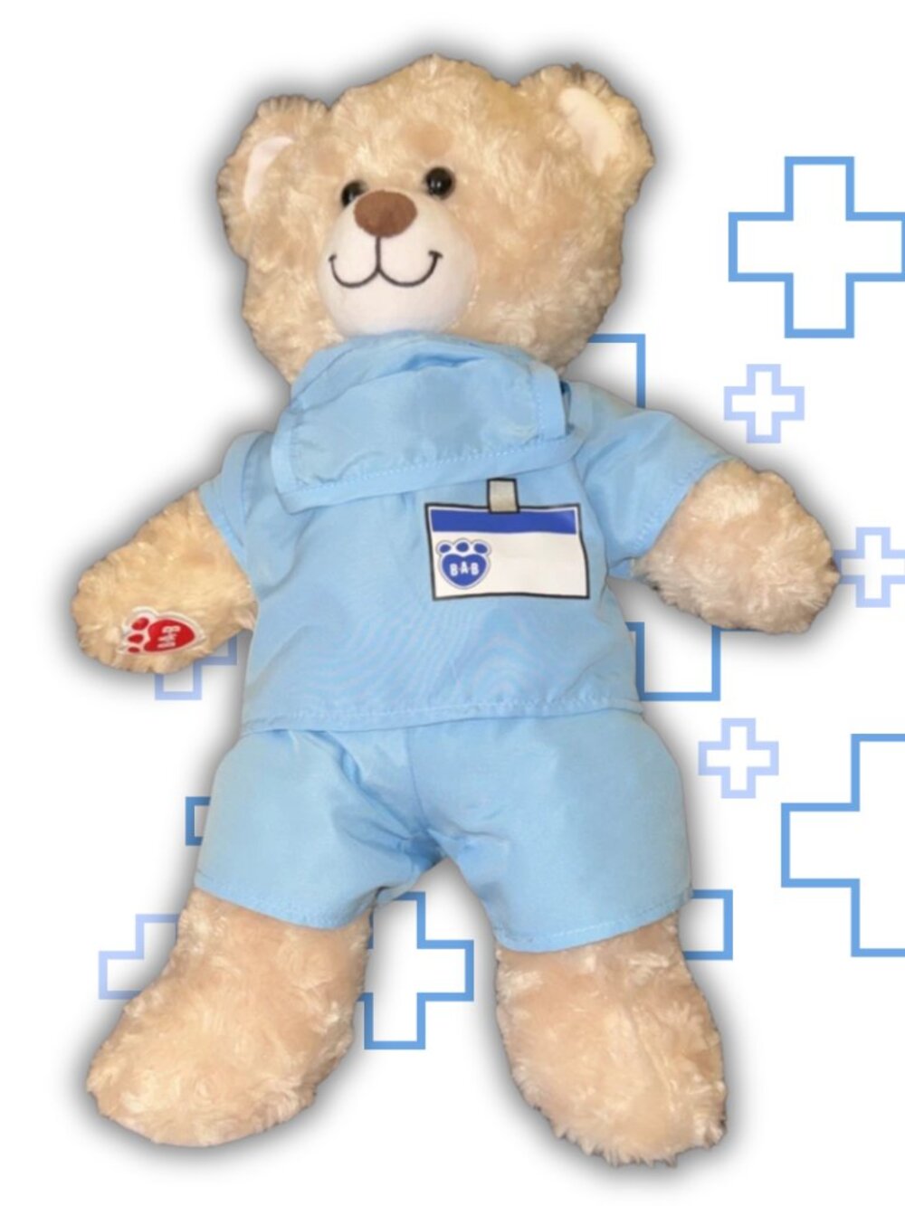 Build A Bear Cream Curly Teddy 16 Inch Doctor Outfit Sound Box EUC